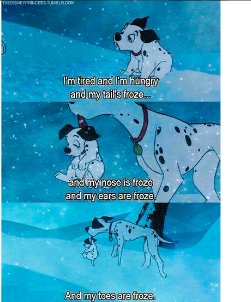 101 Dalmatians screenshot of dog saying my nose is froze, my toes is froze