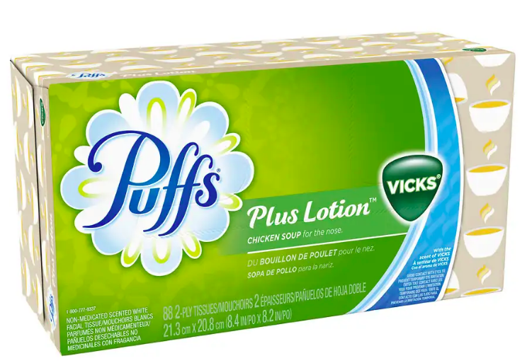 Puffs tissues plus lotion and Vicks