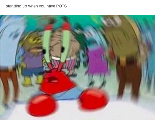 standing up when you have pots: mr. krabs with the world spinning around him