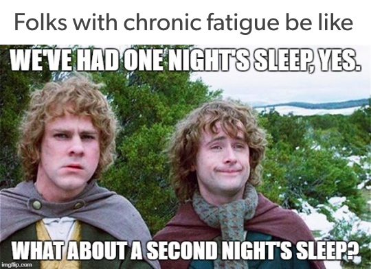 folks with chronic fatigue be like: we've had one night's sleep, yes, but how about a second night's sleep