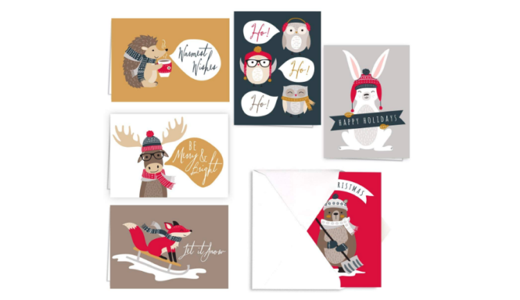 assorted pack of holiday woodland creature greeting cards