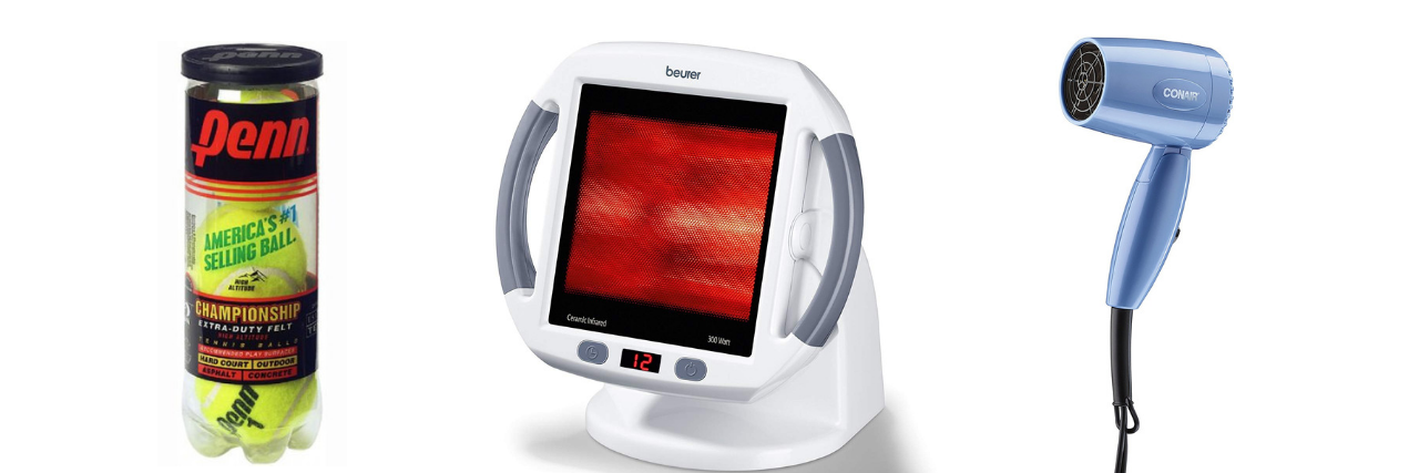 9 Surprising Things That Helped With Fibromyalgia Pain tennis balls, infrared lamp and hair dryer