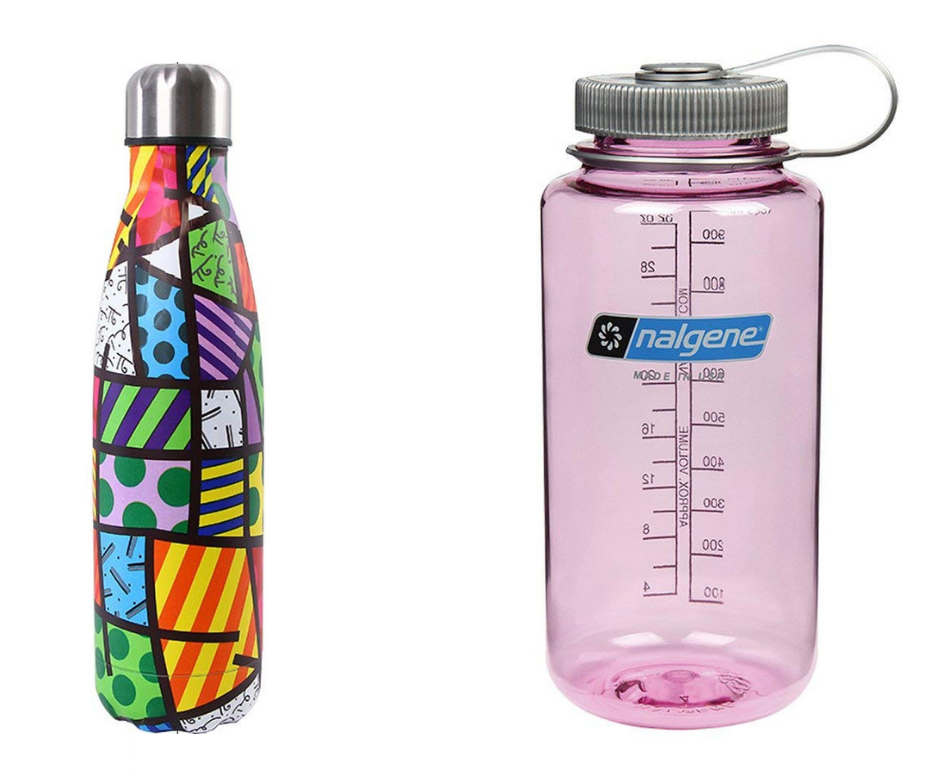 patterned stainless steel water bottle and nalgene water bottle