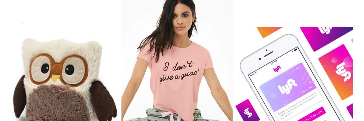 Gift Ideas for Someone With Chronic Pain stuffed owl, pajamas and lyft gift card