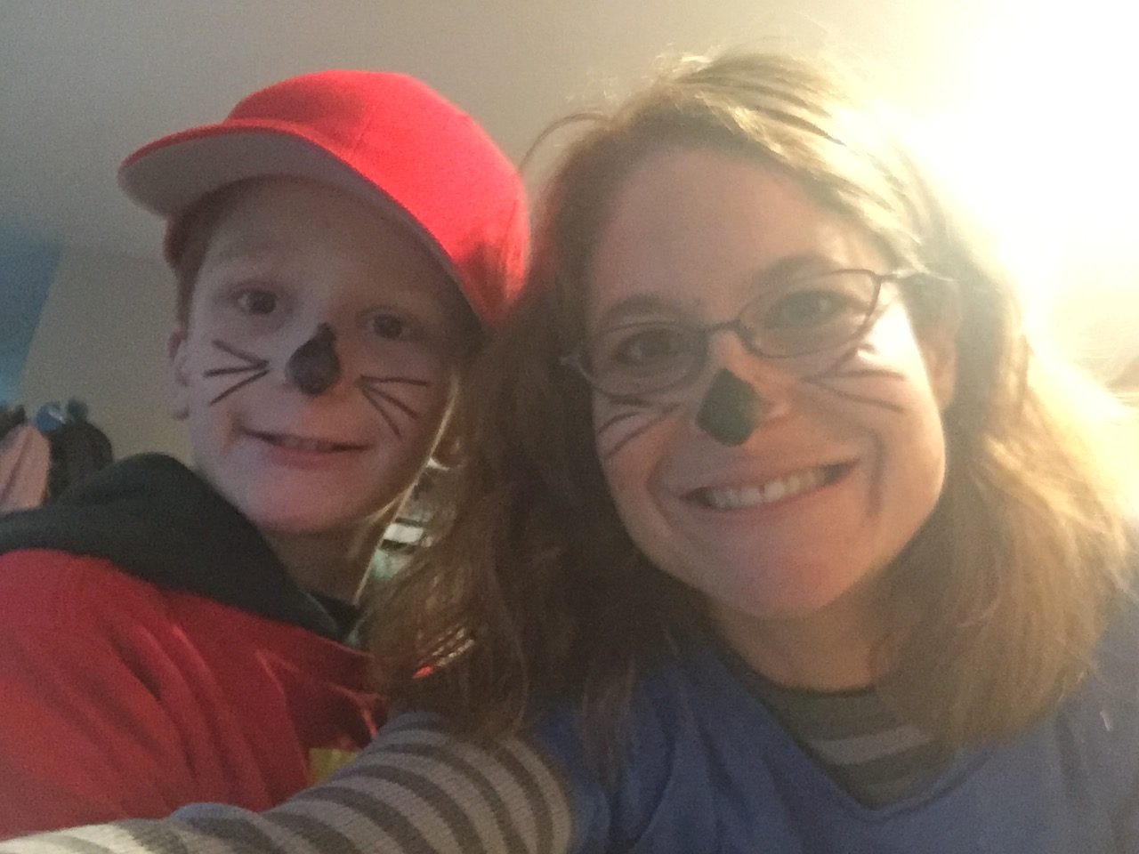 Nate and his mom dressed as chipmunks.