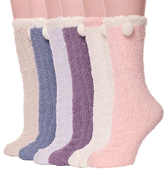 pastel colored fuzzy socks