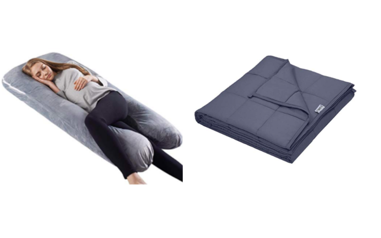 U-shaped pillow and a weighted blanket