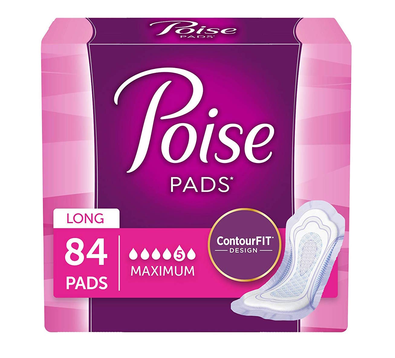 poise maximum absorbency incontinence pads, pack of 84