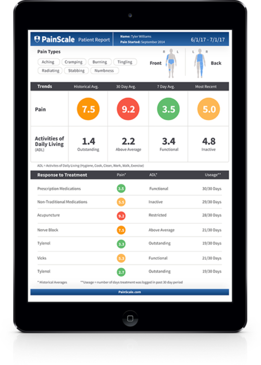screenshot of pain scale app