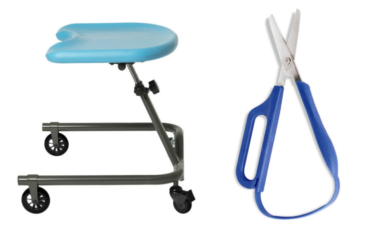 Mobility activity tray and easy grip scissors with a loop