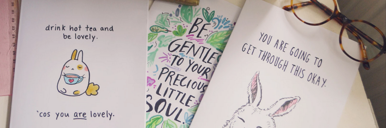 Student Creates 'Chronically Cute Cards' for Others With Disabilities Three Chronically Cute Cards. Two have bunnies on them and another has flowers.