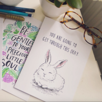 Three Chronically Cute Cards. Two have bunnies on them and another has flowers.