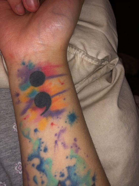 semicolon watercolor tattoo