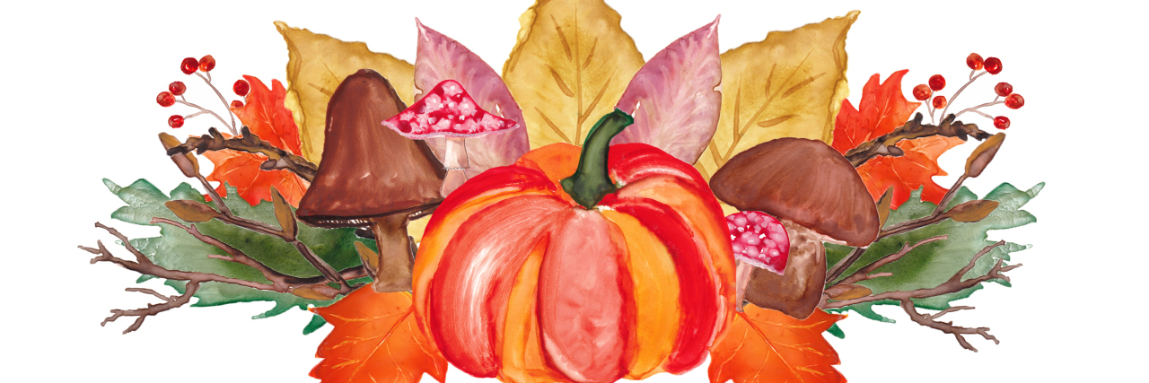 Finding Gratitude in Small Victories With Rheumatoid Arthritis illustration of pumpkin and fall leaves