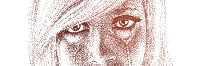 close up sketch of a woman's face crying