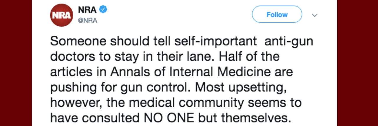 NRA Tweets Doctors Should 'Stay In Their Lane' About Gun Violence