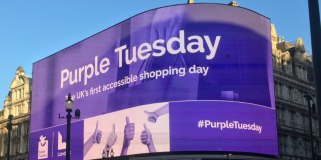 U.K. Stores Host First 'Purple Tuesday' Disability-Friendly Shopping Initiative Electronic billboard advertising Purple Tuesday