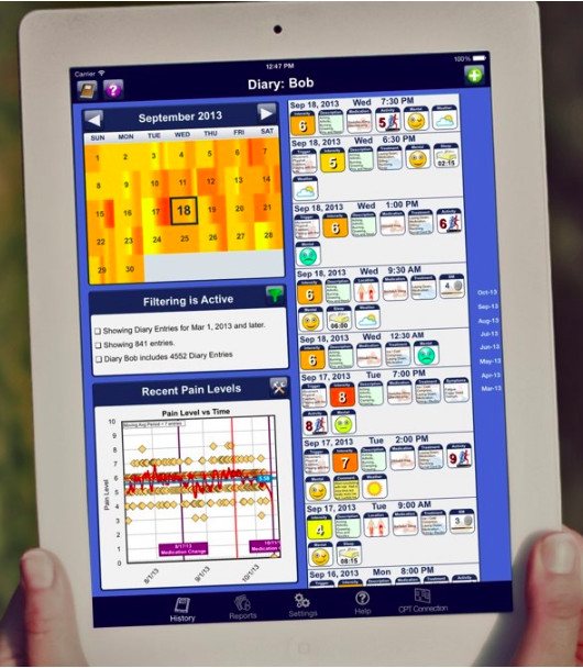 screenshot of chronic pain tracker app on ipad