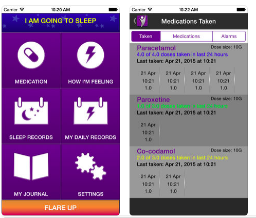 screenshots from fibromapp app