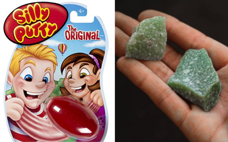 Silly putty and green crystals