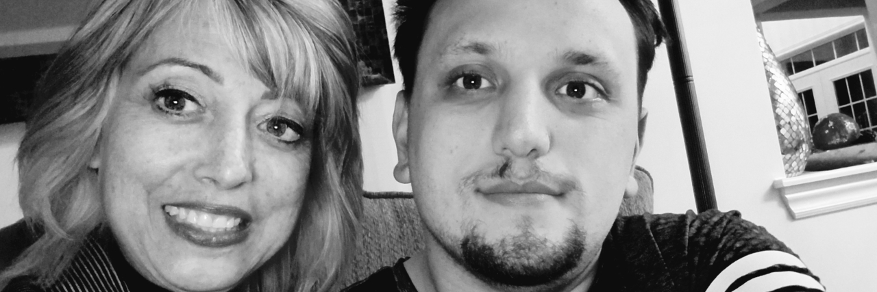 There's Nothing Wrong With My Son, He's Autistic Black and white selfie of mother and son.