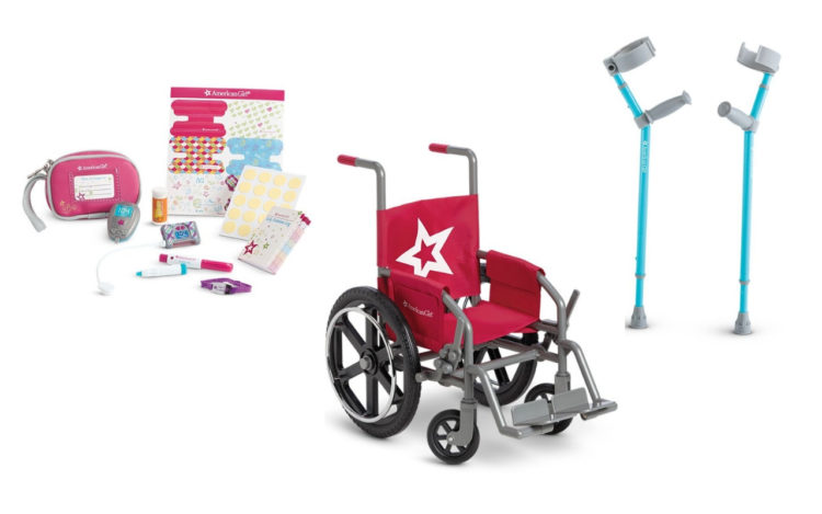 American Girl Doll diabetes kit, wheelchair and arm crutches