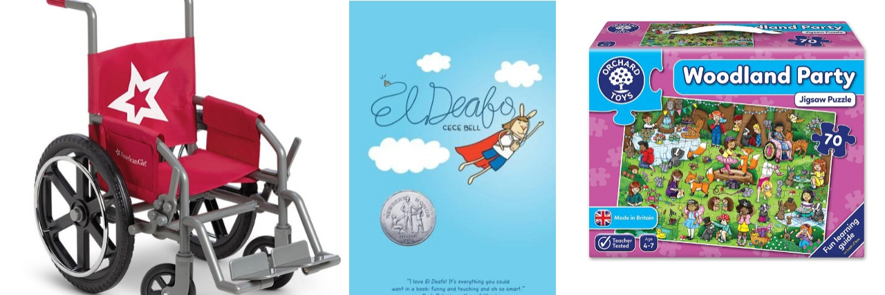Toys for Kids That Represent Different Disabilities American Girl doll wheelchair, "Book El Deafo" by Cece Bell and Orchard Toys Woodland Party jigsaw puzzle