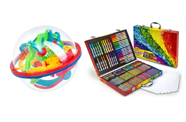Colorful maze ball and Crayola coloring set