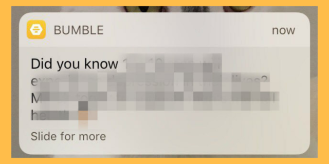 image of bumble notification, with blurred out text