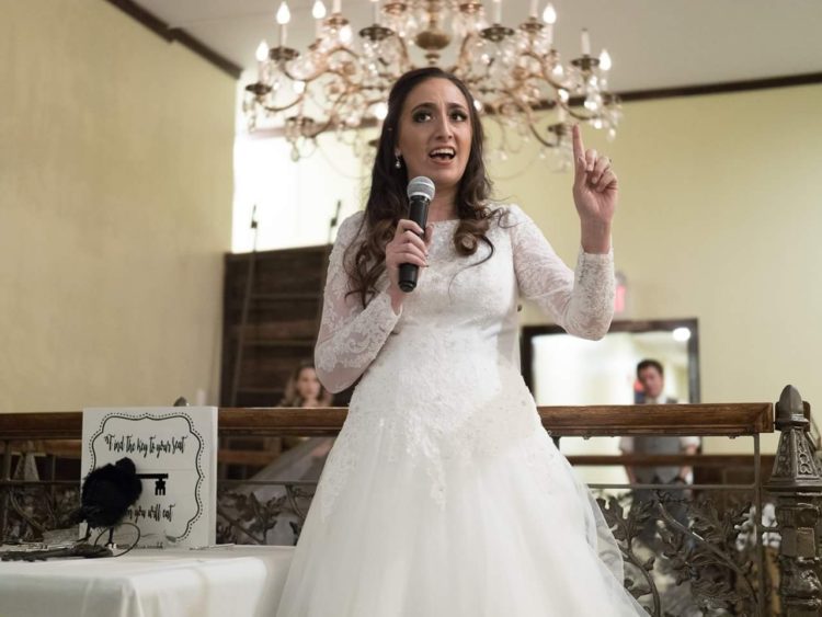 the author making a speech on her wedding day