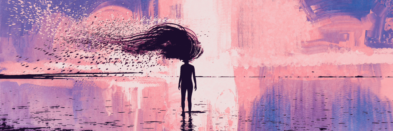 Why I Can't Just 'Get Used to' My Fibromyalgia illustration art of unusual woman with blowing hair standing on beach