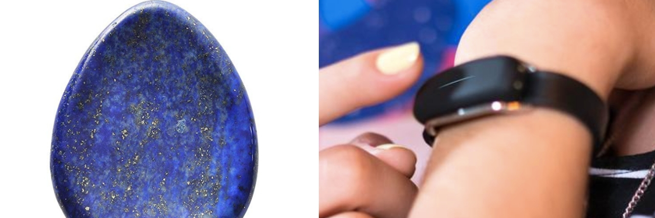 Friendship Gift Ideas for the Holidays Split screen: A worry stone and a bracelet