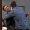 ron swanson swerving to avoid a hug