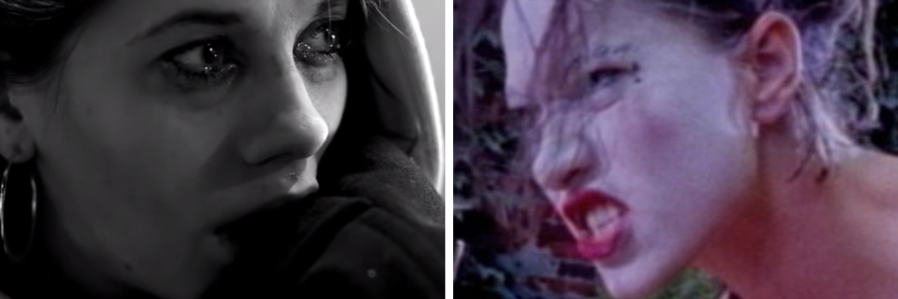 Photo showing depression clip from Ed Sheeran song and manic image from dresden dolls song