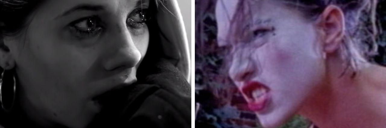 Songs That Describe These Symptoms of Bipolar Disorder Photo showing depression clip from Ed Sheeran song and manic image from dresden dolls song