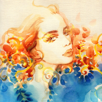 illustration of a woman with orange hair against a blue background