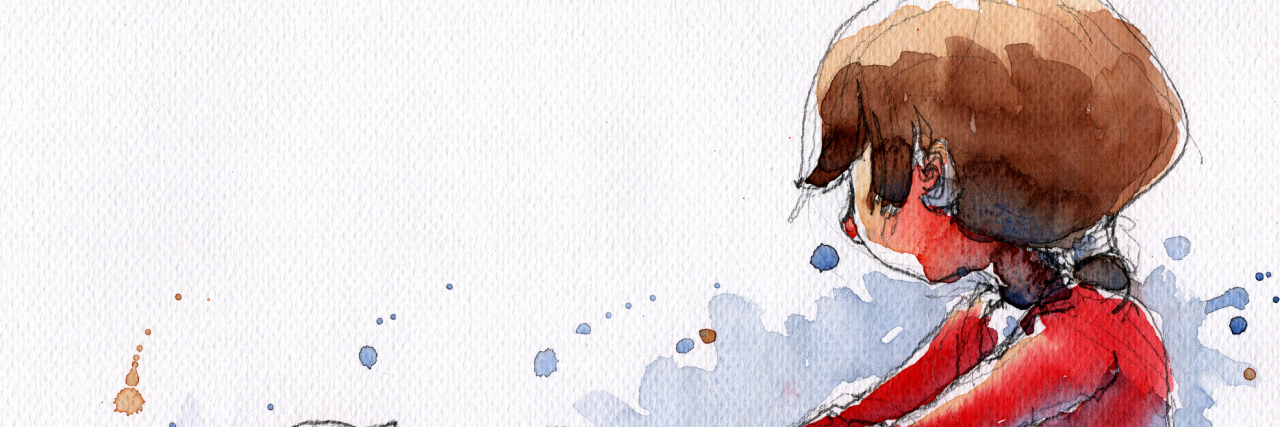 The Anxiety of Explaining Ehlers-Danlos Syndrome to New People watercolor illustration of girl sitting with her cat, handmade treditional artwork scaned