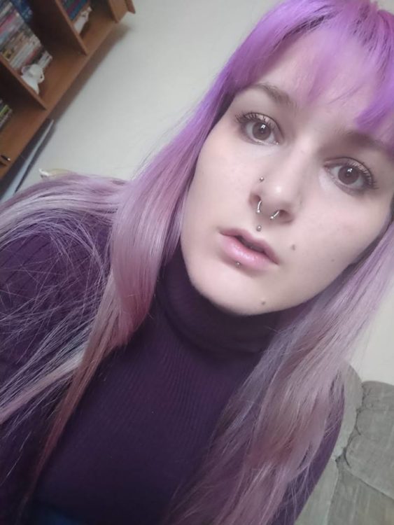 woman with purple hair selfie