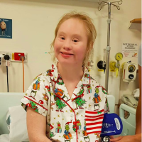 Madeline Stuart at hospital smiling at camera. Image via Instagram.