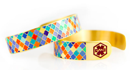 gold bracelet with multicolored moroccan diamond design