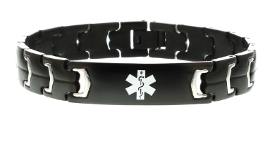 black and stainless steel bracelet