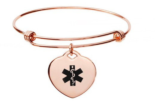 pink bangle bracelet with medical alert charm