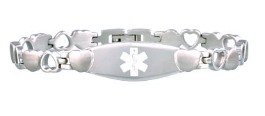 silver heart design medical bracelet