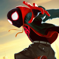 Spider-Man: Into the Spider-Verse poster with Spider-Man jumping in the air.