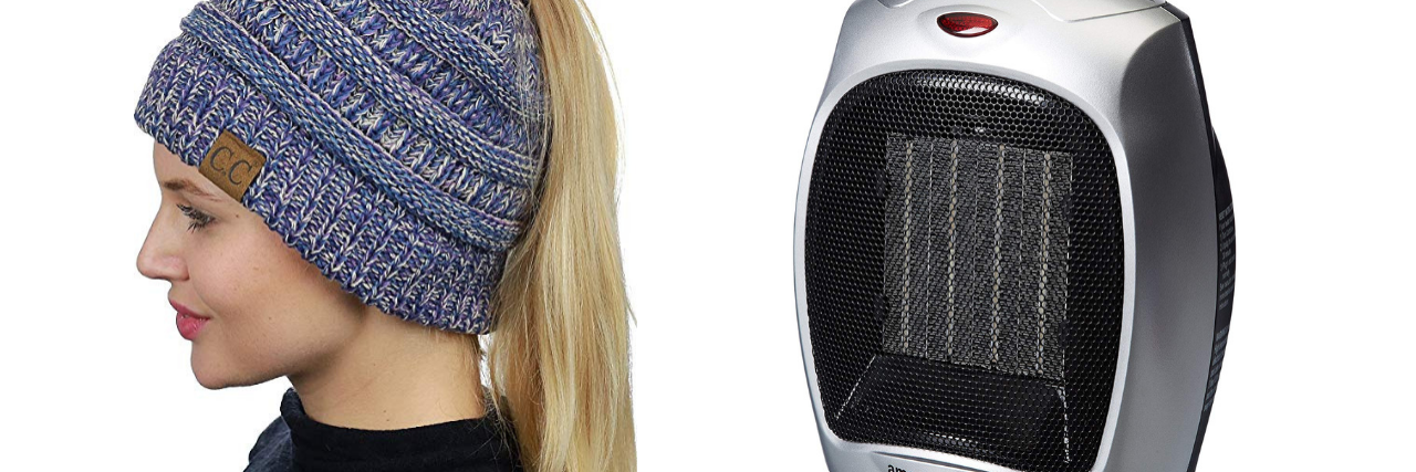 12 Items Everyone With Fibromyalgia Should Have During Winter ponytail beanie and portable space heater