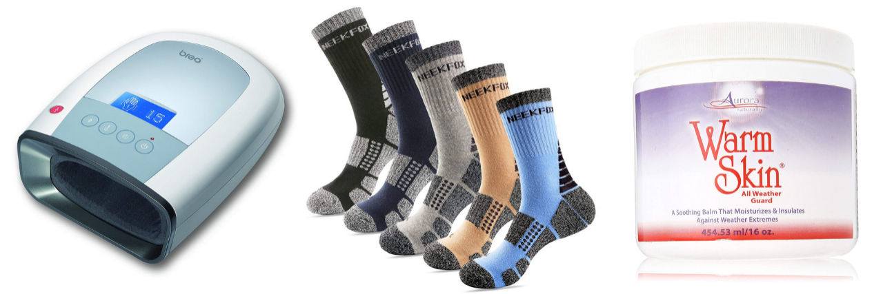 12 Products People With Raynaud's Syndrome Recommend breo hand massager, moisture-wicking socks and warm skin barrier cream
