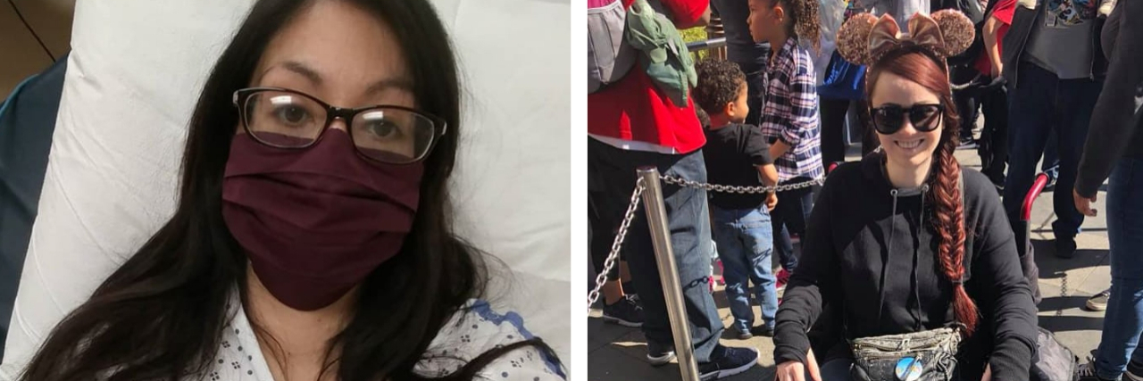 16 Photos That Show What POTS Looks Like woman wearing surgical mask and woman in wheelchair