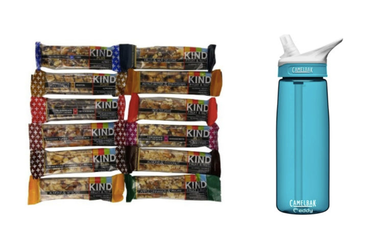 kind bars and water bottle