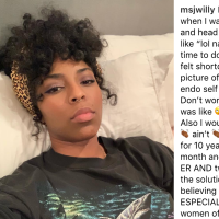 Jessica williams laying in bed; screenshot of caption