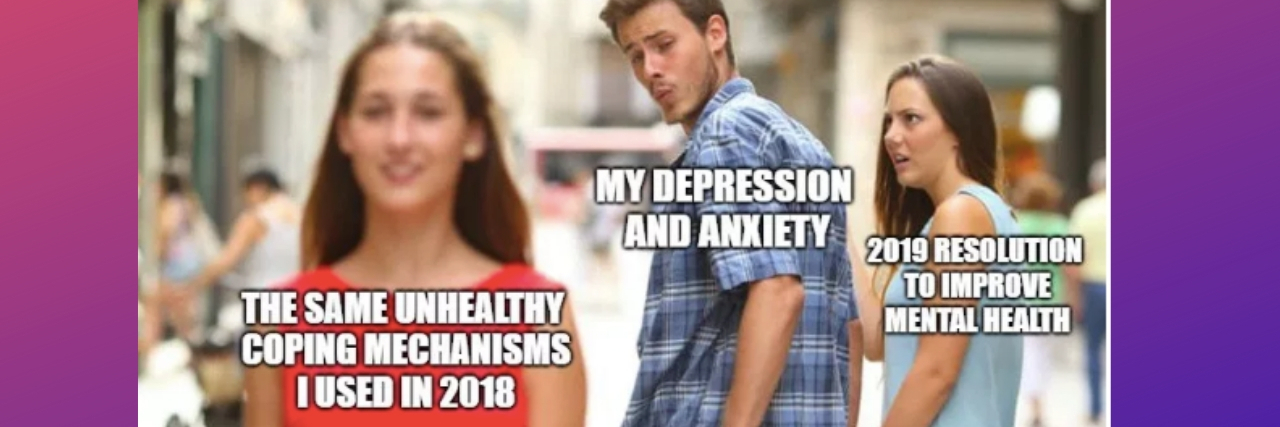 11 Mental Health Memes for the New Year The distracted boyfriend meme.